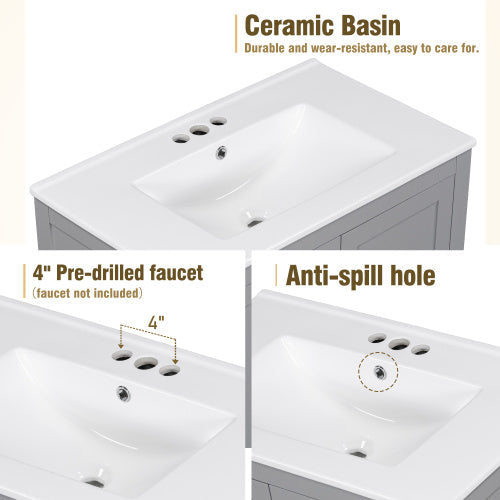 The Serene 30" Soft-Close Bathroom Vanity & Embedded Sink