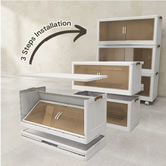Collapsible Stackable Storage Bin with Lid & Wheels - Large Home Organization Cube
