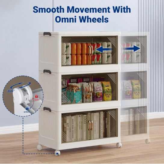 Collapsible Stackable Storage Bin with Lid & Wheels - Large Home Organization Cube