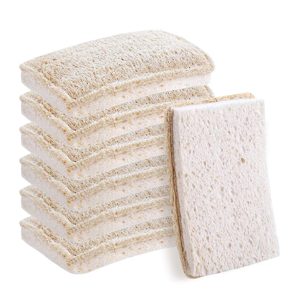 Natural Loofah Kitchen Sponges 6-Pack - Eco-Friendly Dish & Scrub Sponges