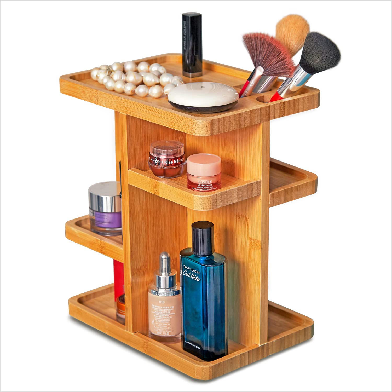 360° Rotating Bamboo Makeup Organizer - Premium Cosmetic & Toiletries Storage for Desk & Bathroom