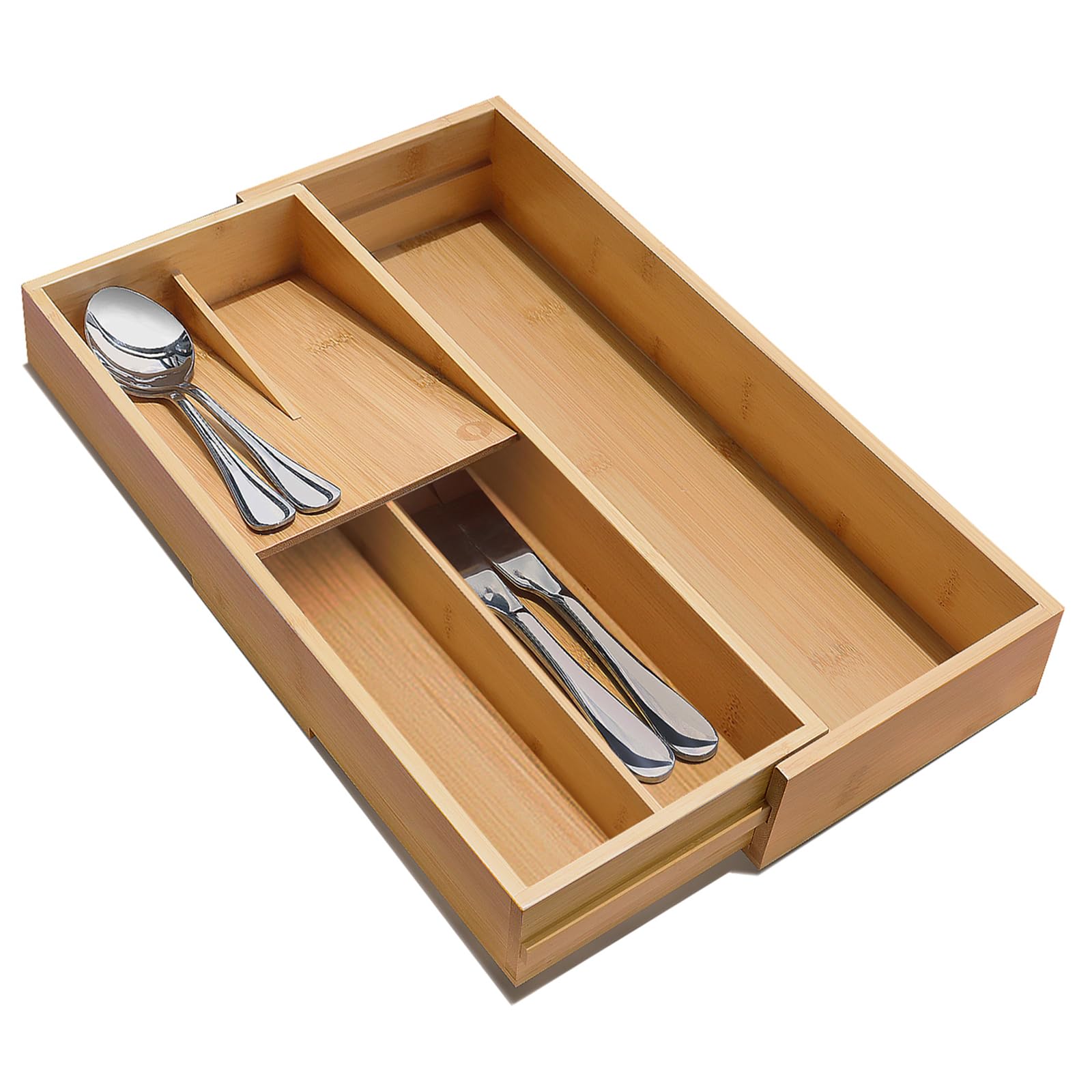 Expandable Bamboo Kitchen Drawer Organizer - Premium Silverware & Utensil Tray
