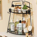 2-Tier Black Metal Corner Bathroom Organizer Shelf - Vanity & Countertop Storage