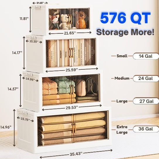 Collapsible Stackable Storage Bin with Lid & Wheels - Large Home Organization Cube