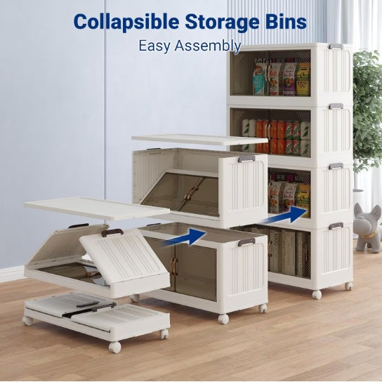 Collapsible Stackable Storage Bin with Lid & Wheels - Large Home Organization Cube