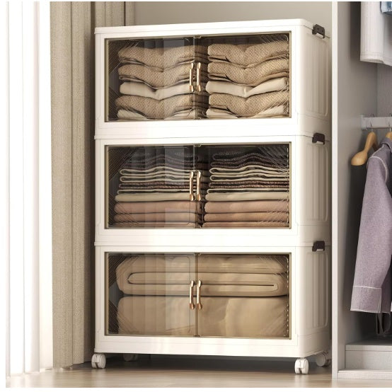 Collapsible Stackable Storage Bin with Lid & Wheels - Large Home Organization Cube